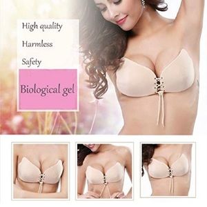 Lamour Love backless bra strapless D cup Nude Self-Adhesive Sticky NWT